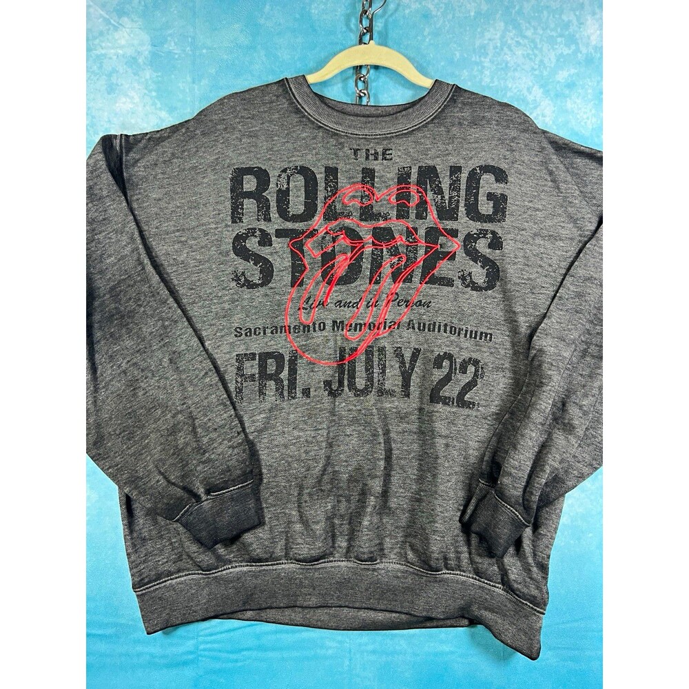 The Rolling Stones Distressed Gray Concert Pullover  Sweatshirt Graphic XL